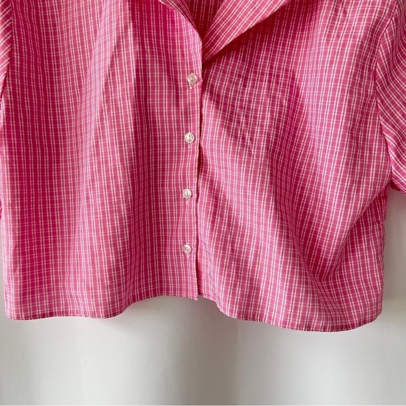 ASOS DESIGN Women’s Plaid Pink Short Sleeve Button Down Crop Top Size 4 - Picture 3 of 9